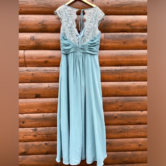 🪺  SPECIAL OCCASION CHIFFON & LACE DRESS ROBINS EGG BLUE Fits 12-16 IMO NWOT - Picture 2 of 16